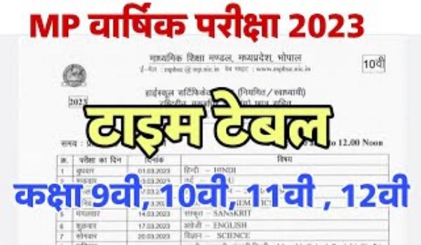 MP board Class 9th Time Table 2023 Update