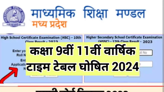 MP Board 9th 11th Annual Exam Time Table 2024